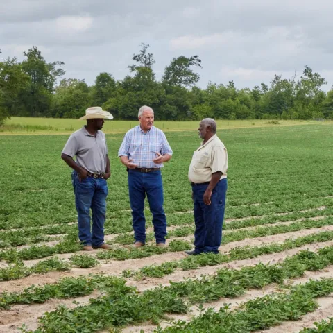 Generational farmer standing in a field. 